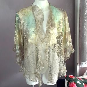 Spencer Alexis Metallic and Sequin Flowy Cardigan Size XL NWT